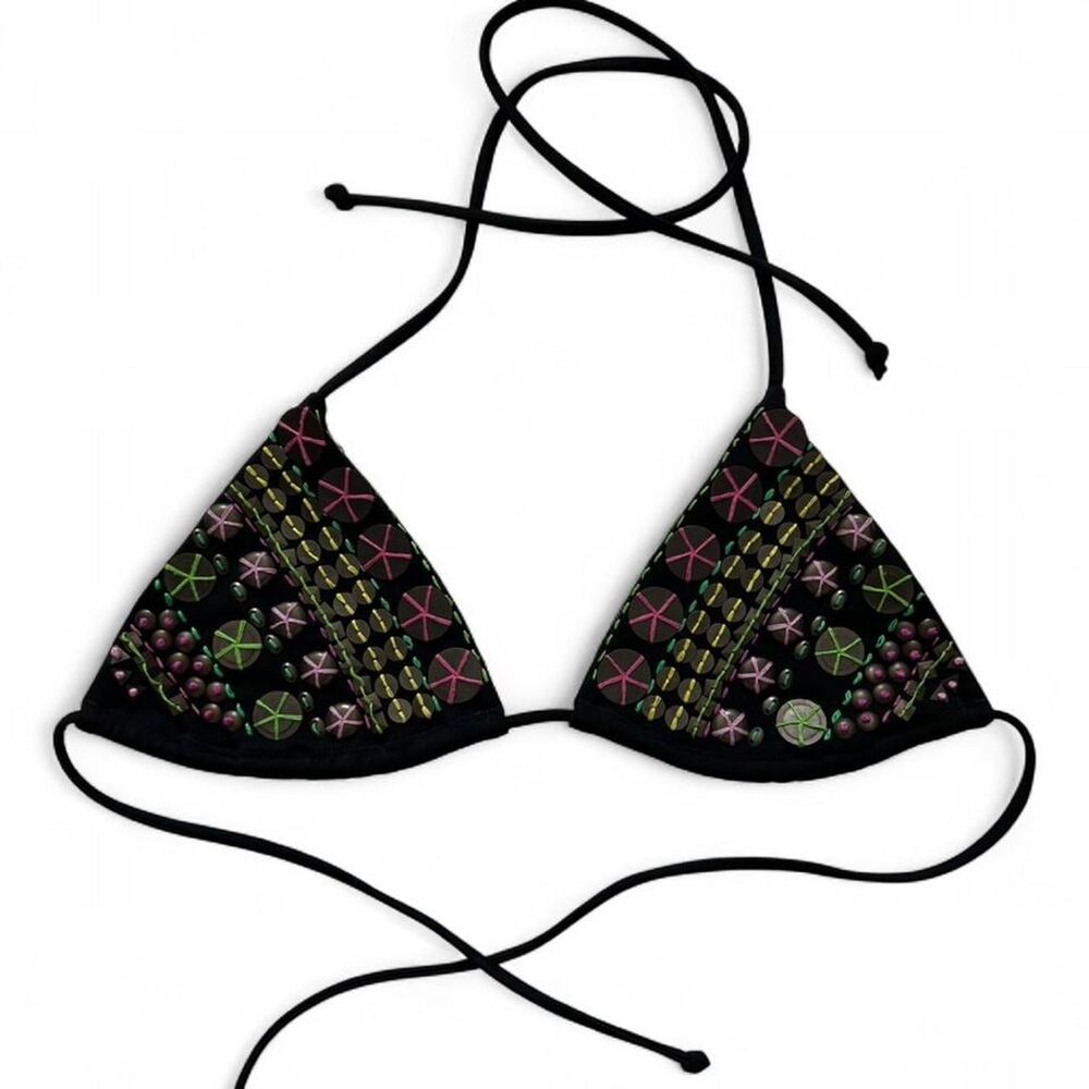 Black Embellished Victoria’s Secret Bikini Top Women’s Small - Picture 1 of 3